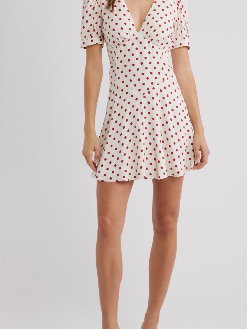 Reformation White Mini Dress with Red Polka Dots
